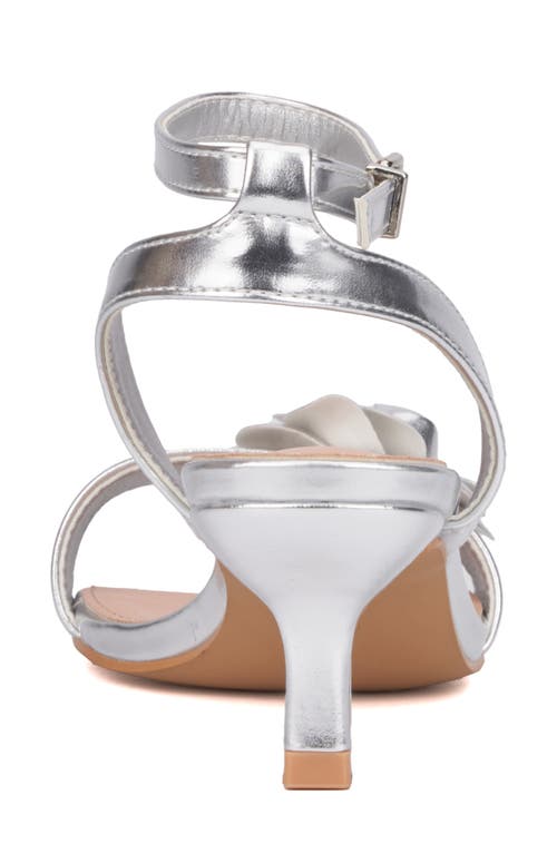 New York And Company Sofia Floral Ankle Strap Sandal In Silver