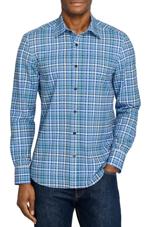 Slim Fit Multi Plaid Woven Long Sleeve Basic Shirt