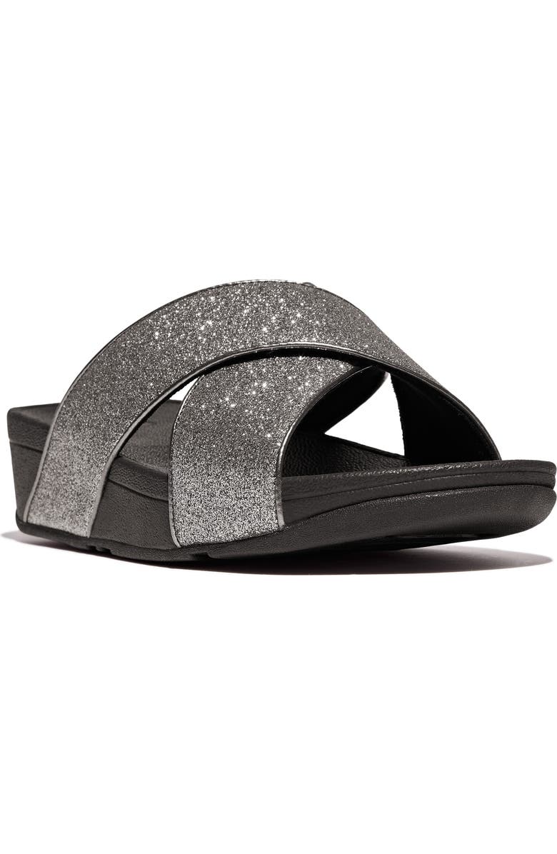 FitFlop Lulu Glitterdust Platform Wedge Slide Sandal, Main, color, Pewter