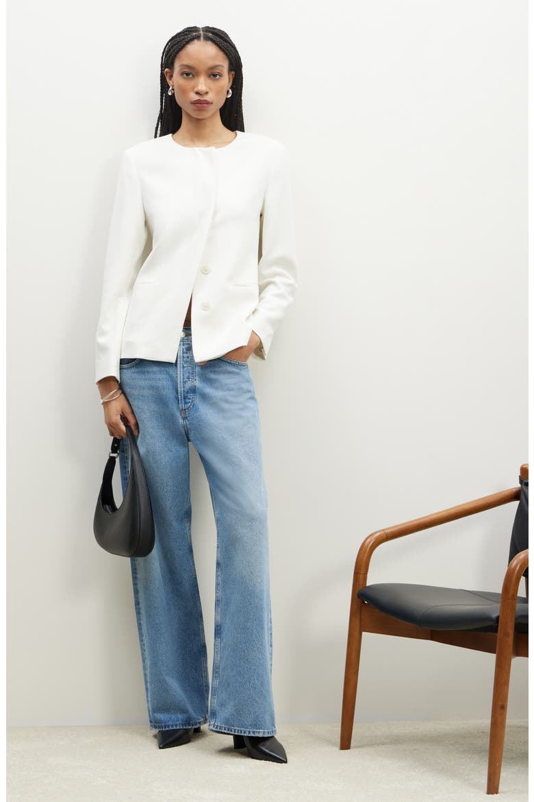 Collarless Twill Blazer, Alternate, color, IVORY TOFU