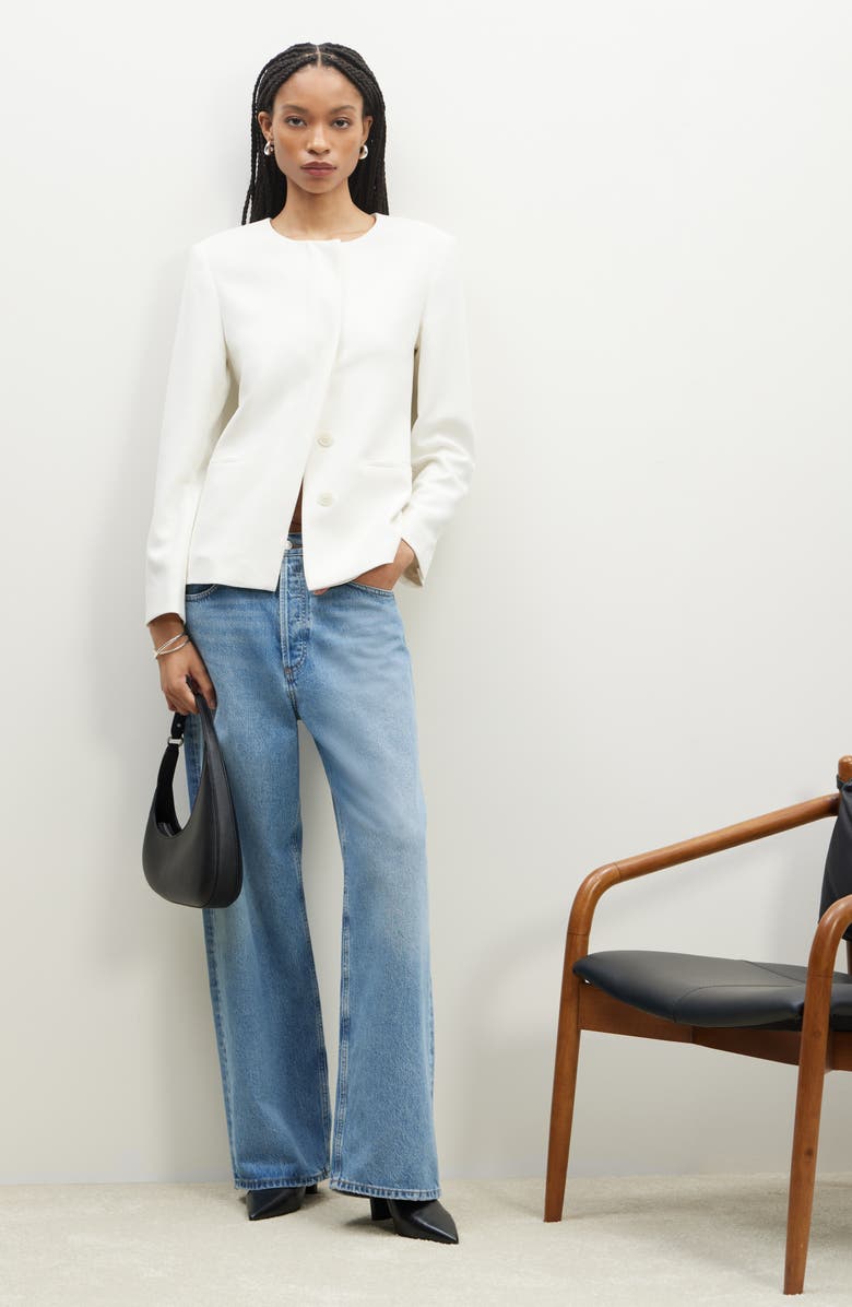 Nordstrom Collarless Twill Blazer, Alternate, color, Ivory Tofu