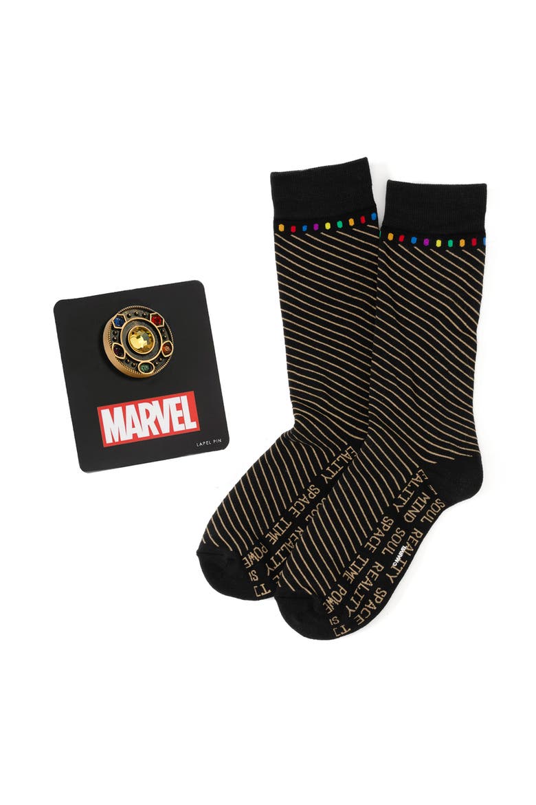 Infinity Stone Crew Socks & Lapel Pin Set, Main, color, GOLD