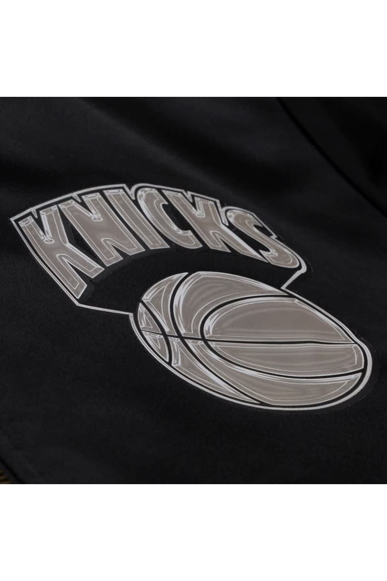 Men's Mitchell & Ness Black New York Knicks Chrome Satin Bomber Full-Zip Jacket, Alternate, color, Black