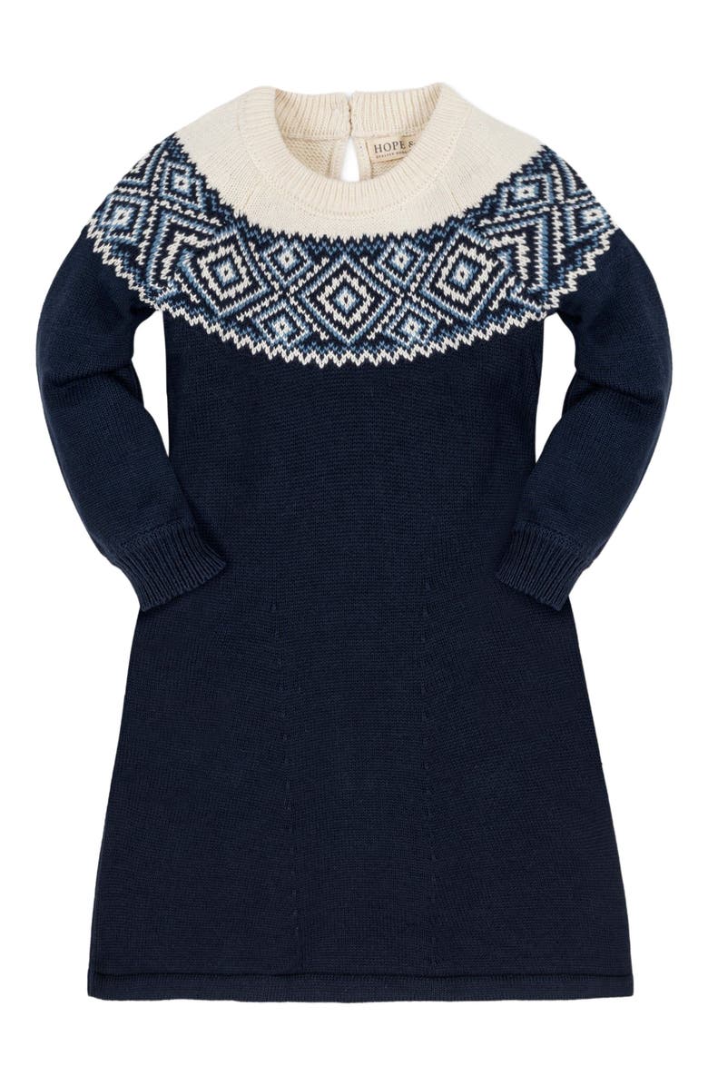 Hope & Henry Girls' Organic Fair Isle Raglan Sweater Dress, Toddler, Main, color, Ski Lodge Intarsia