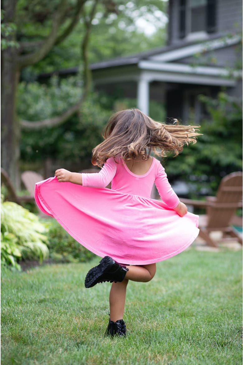 Girls Stretch Velvet Twirly Dress, Alternate, color, Pink Candy
