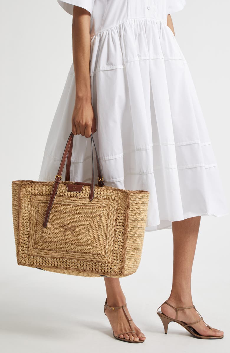 Anya Hindmarch Raffia Bow East/West Tote, Alternate, color,