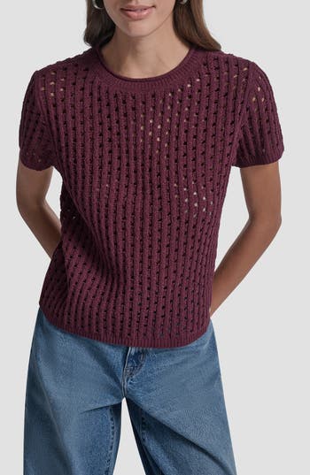 Dkny Jeans Open Stitch Sweater In Purple
