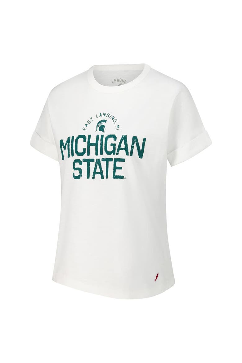 Women's League Collegiate Wear White Michigan State Spartans Slub Rolled Cuff T-Shirt, Alternate, color, White