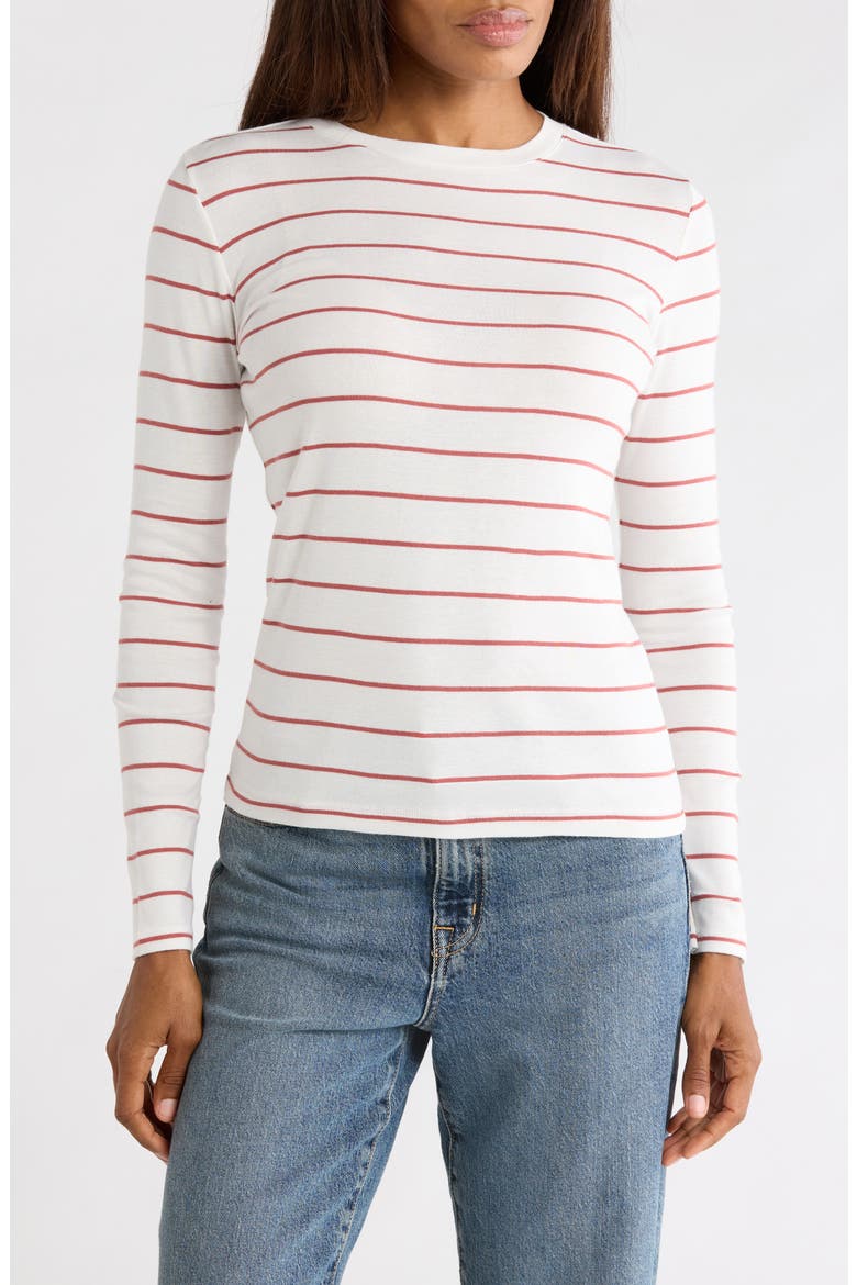 Stripe Pima Cotton Long Sleeve T-Shirt, Main, color, BERRY RUST COMBO