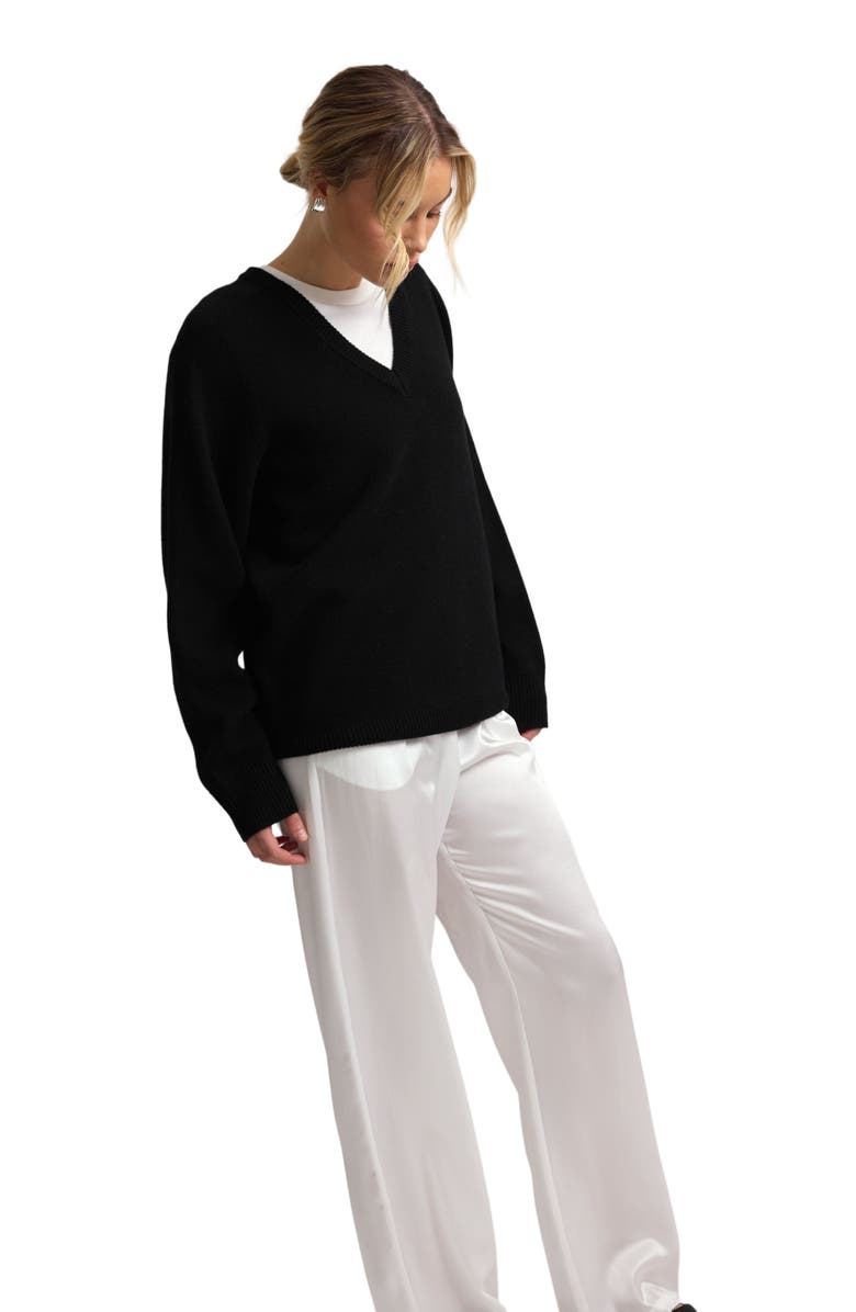 Almina Concept Wool V Neck Sweater, Alternate, color, Black