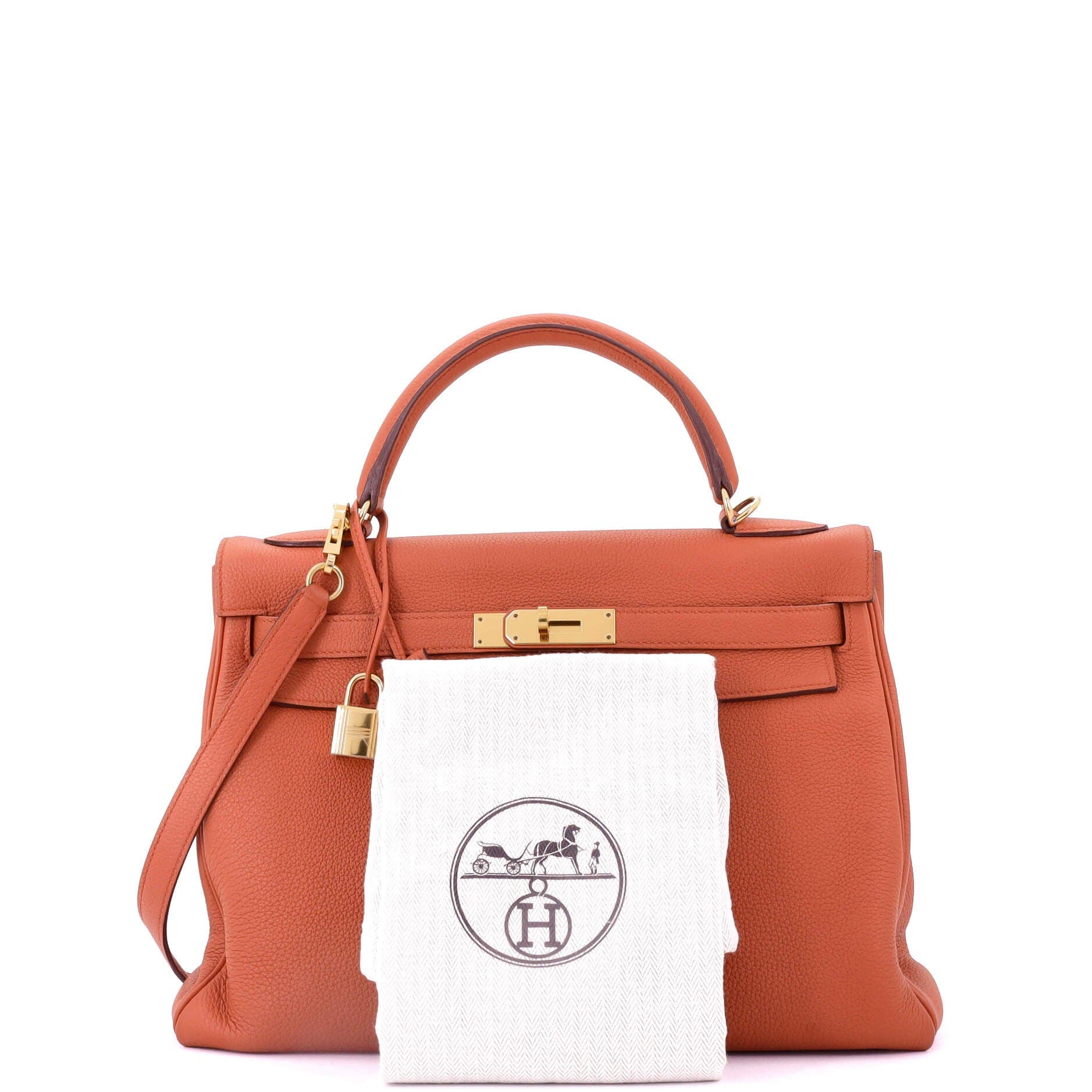 Pre-Owned Hermes Kelly Handbag Orange Togo with Gold Hardware 32, Alternate, color, 