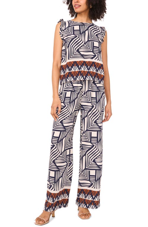 Halogen ® Print Tie Waist Wide Leg Pants In Blue Fusion Blue Border