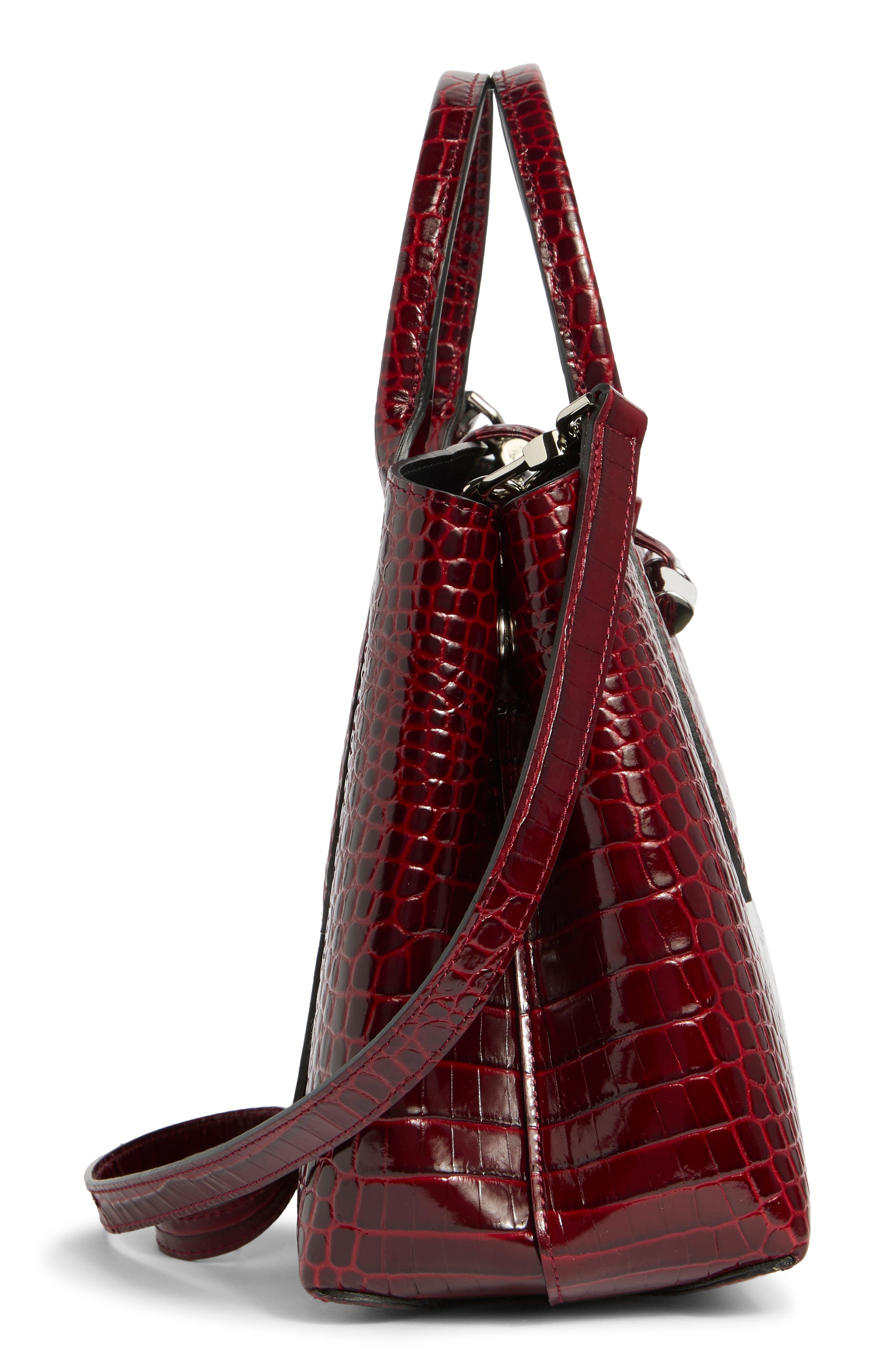 Longchamp Medium Roseau Croc Embossed Top Handle Crossbody Bag, Alternate, color, 