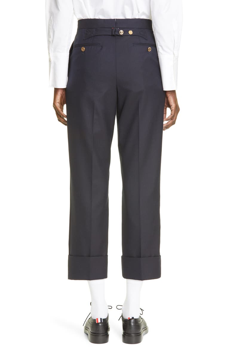 Back Strap Wool Cuff Crop Pants, Alternate, color, NAVY