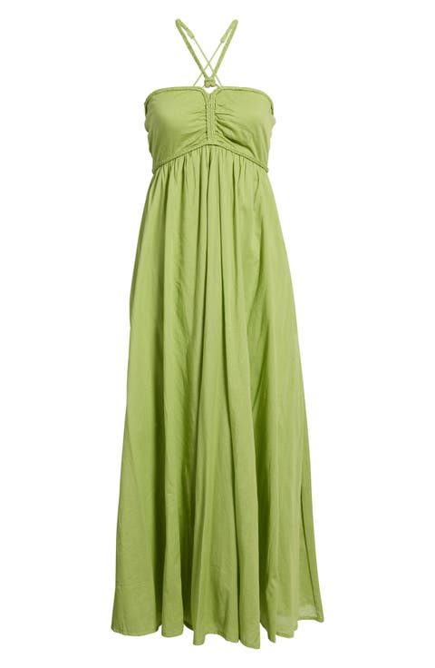Ruched Halter Neck Cotton Maxi Sundress