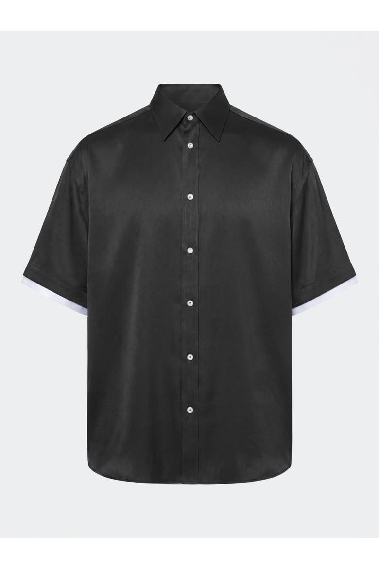 Cupro Double Short Sleeve Shirt, Main, color, Navy