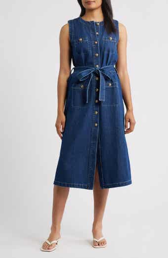 ZOE AND CLAIRE Sleeveless Belted Denim Dress