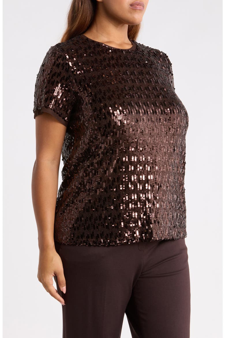 Sequin Short Sleeve Tee, Alternate, color, DEEP MAHOGANY