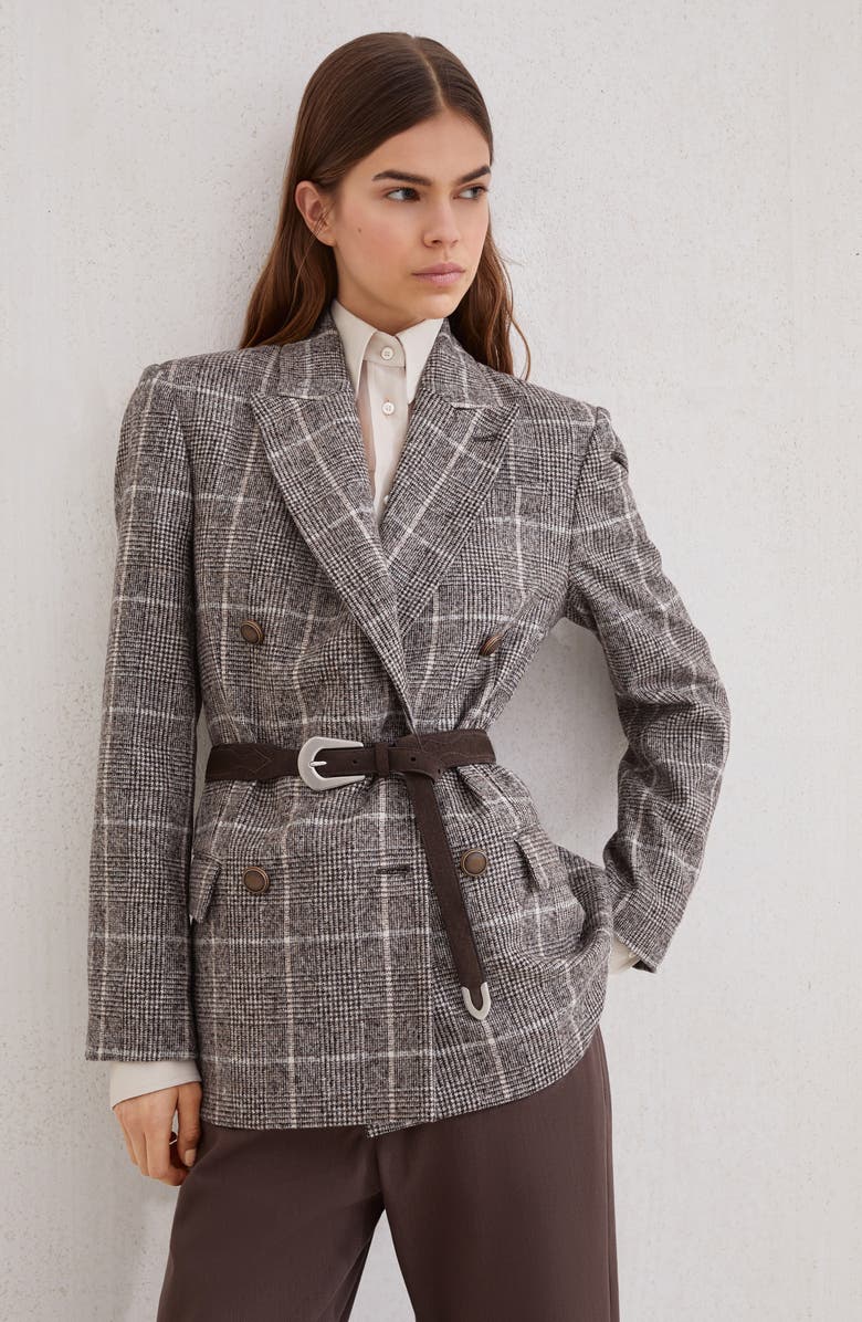 Brunello Cucinelli Prince of Wales blazer, Alternate, color, Brown