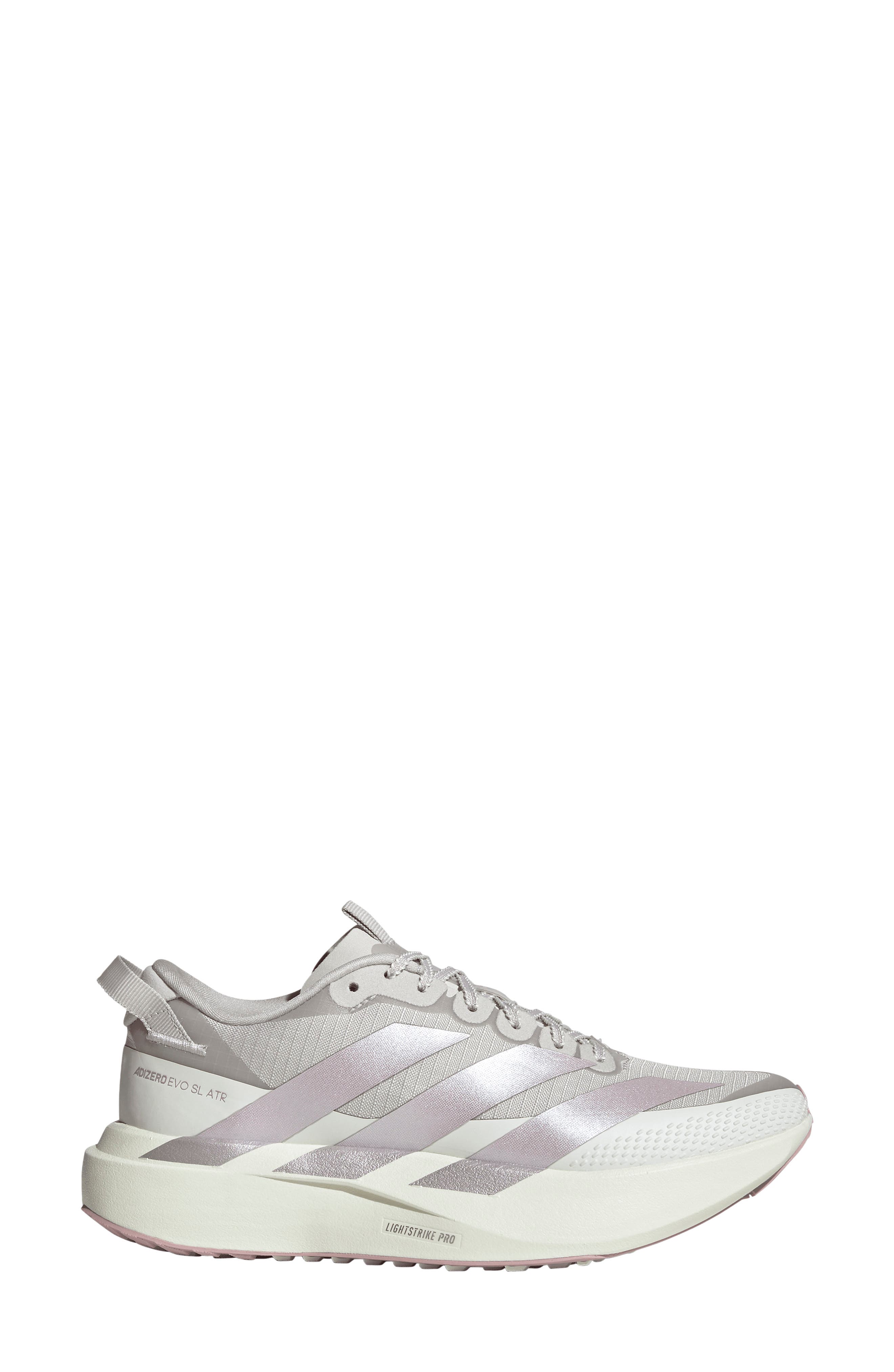 ADIZERO EVO SL ATR Running Shoe, Alternate, color, GREY ONE/ICE PURPLE/WHITE TINT