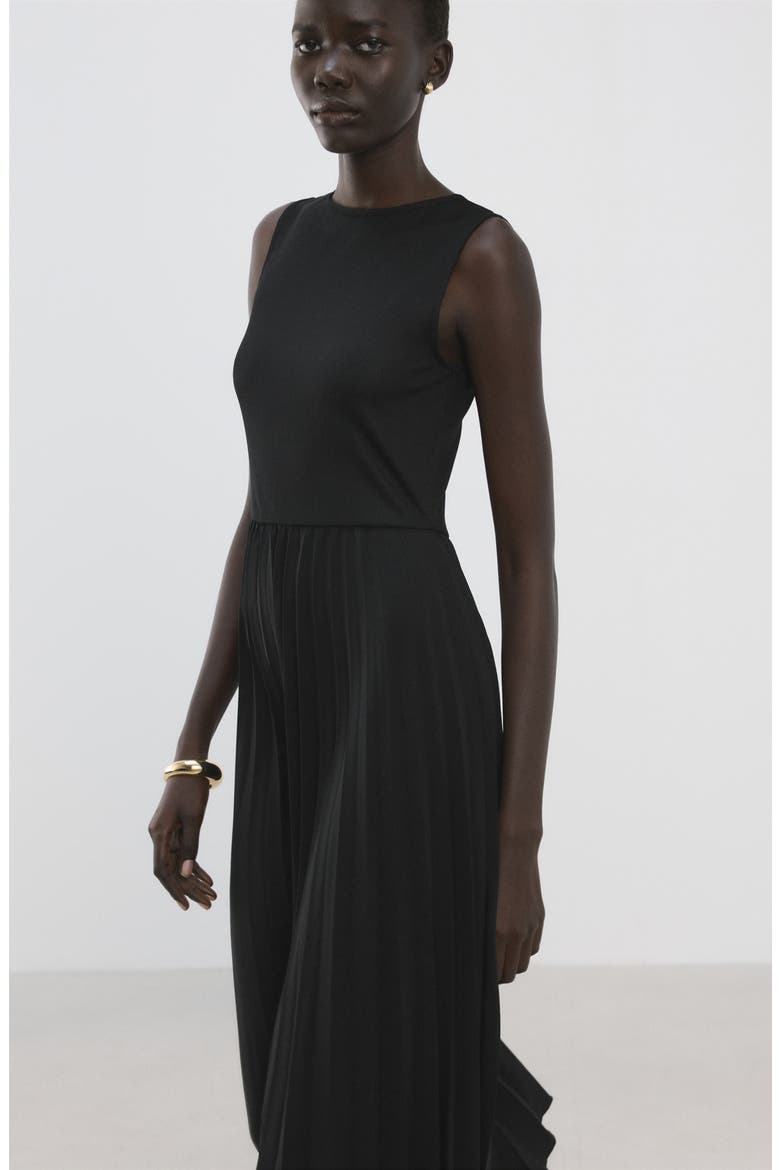 Belted Pleated Sleeveless Midi Dress, Alternate, color, BLACK