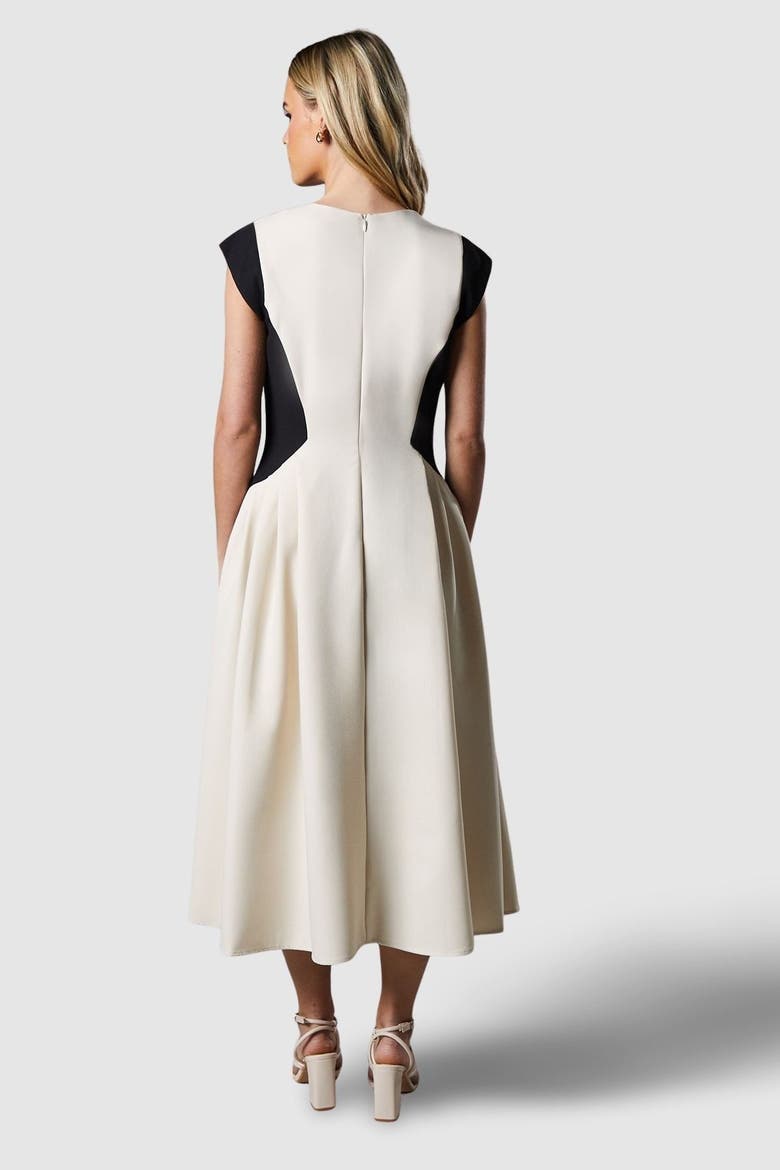 Petite Crepe Colour Block Midi Dress, Alternate, color, Mono