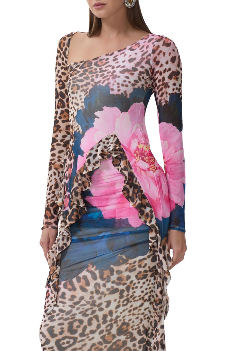 Doris Ruffle Asymmetric Mesh Top, Alternate, color, ANIMAL BLOCK PEONY