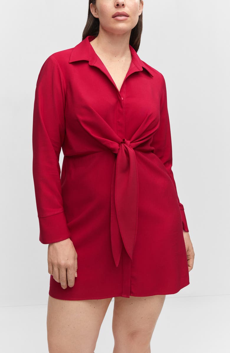 MANGO Knot Detail Long Sleeve Mini Shirtdress, Alternate, color, 
