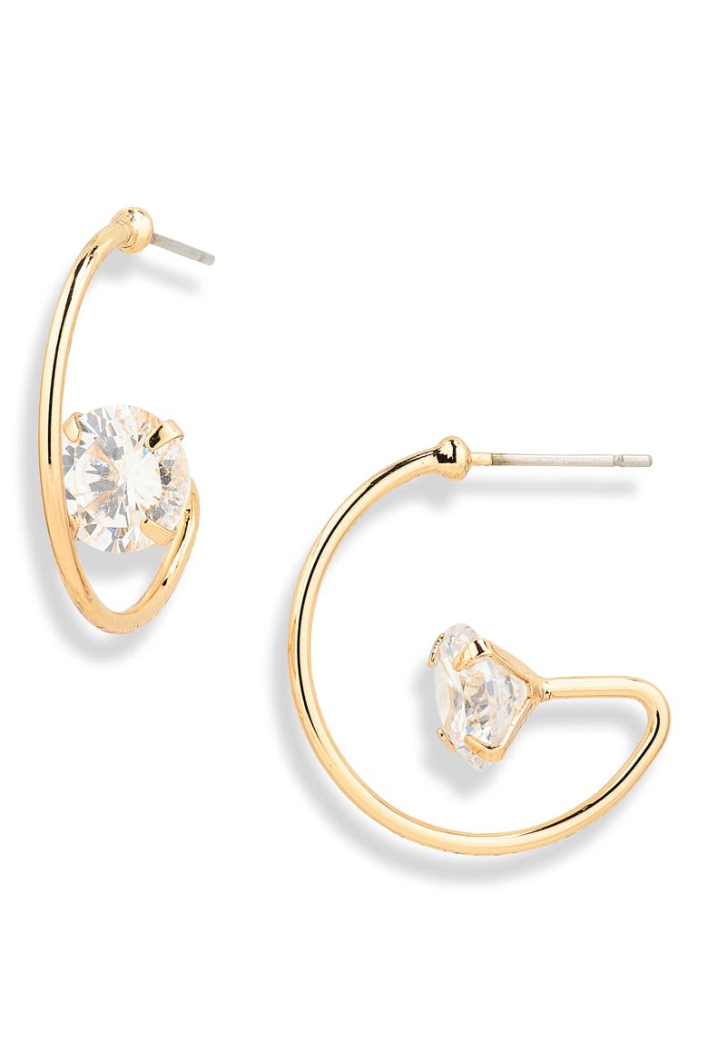 Cubic Zirconia C-Hoop Earrings, Main, color, CLEAR- GOLD