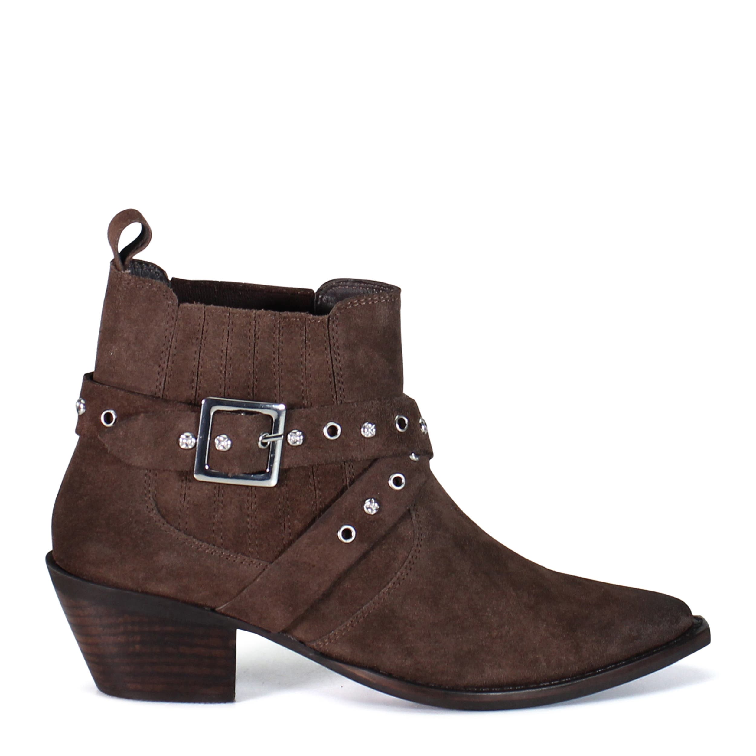 FUNKY TUNE Suede Studded Ankle Bootie, Alternate, color, Chocolate