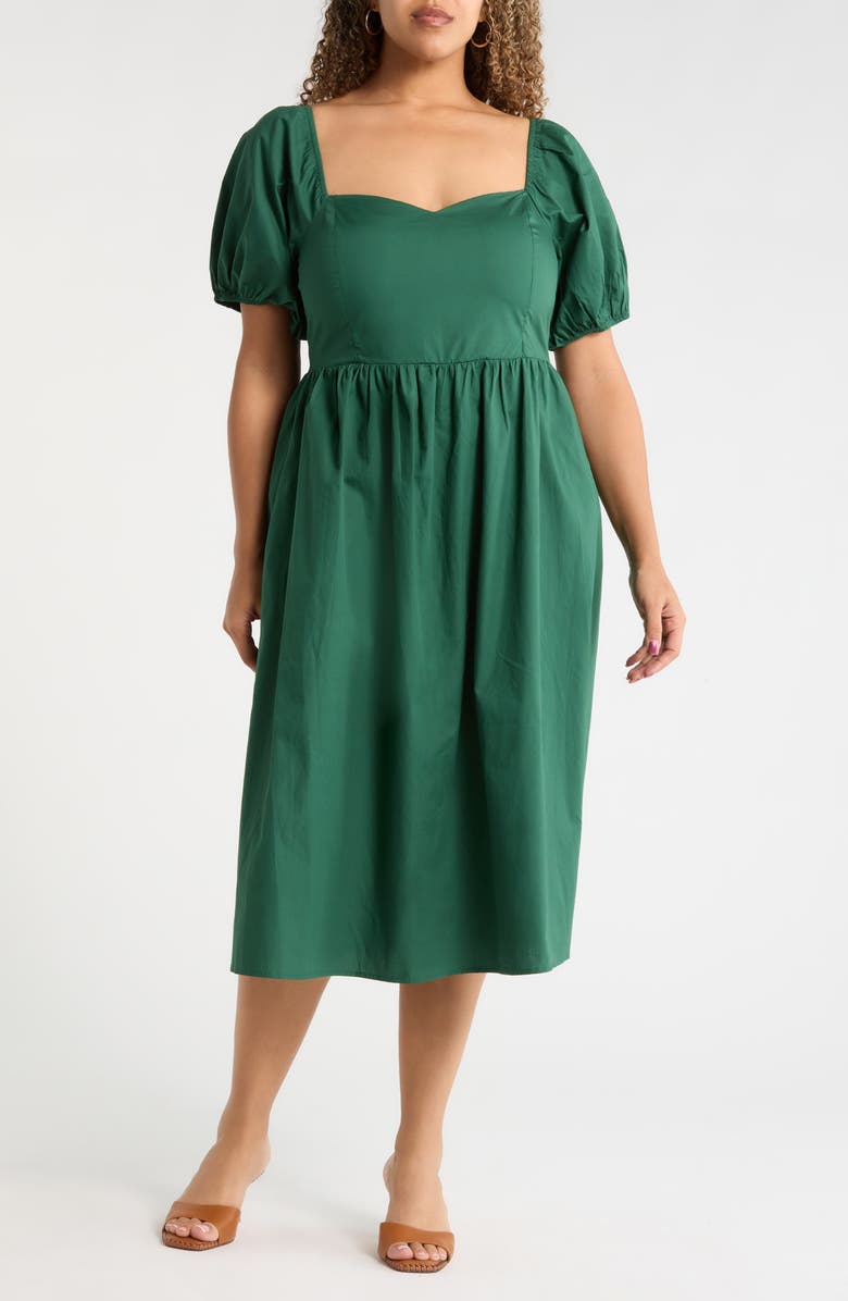 SUGARLIPS Sun City Alessi Puff Sleeve Midi Dress, Main, color, Emerald