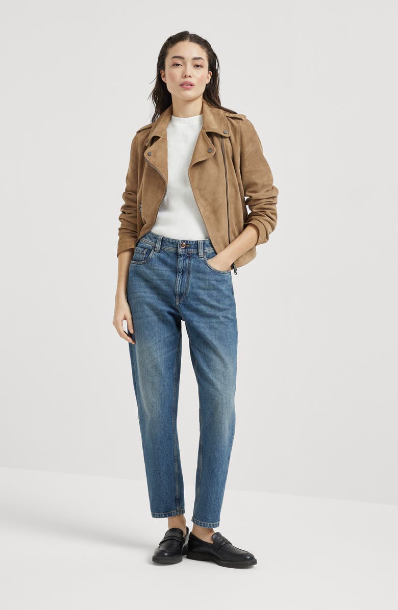 Brunello Cucinelli Suede biker jacket, Alternate, color, Hazelnut