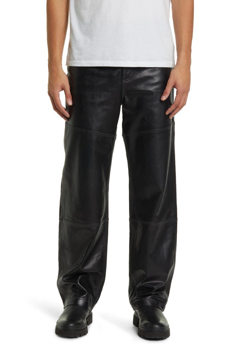Lambskin Leather Pants, Main, color, BLACK