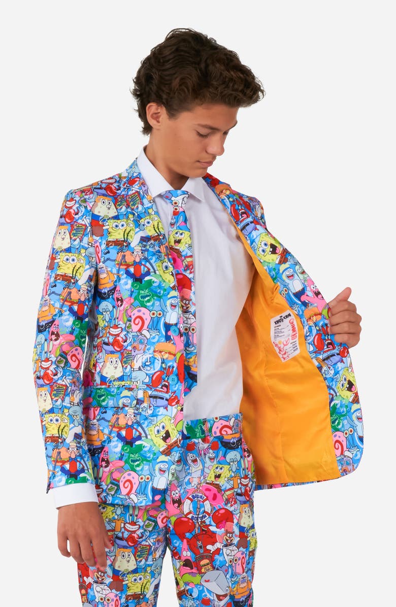 OppoSuits Kids
 SpongeBob Frenzy Two-Piece Suit 
Tie Set, Alternate, color, Blue Multi