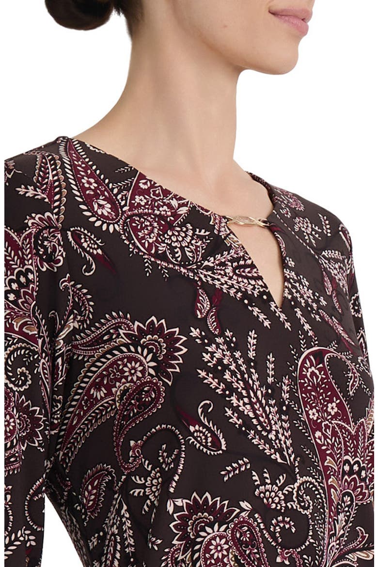 Keyhole Three-Quarter Sleeve Crepe Top, Alternate, color, COFFEE BEAN MULTI