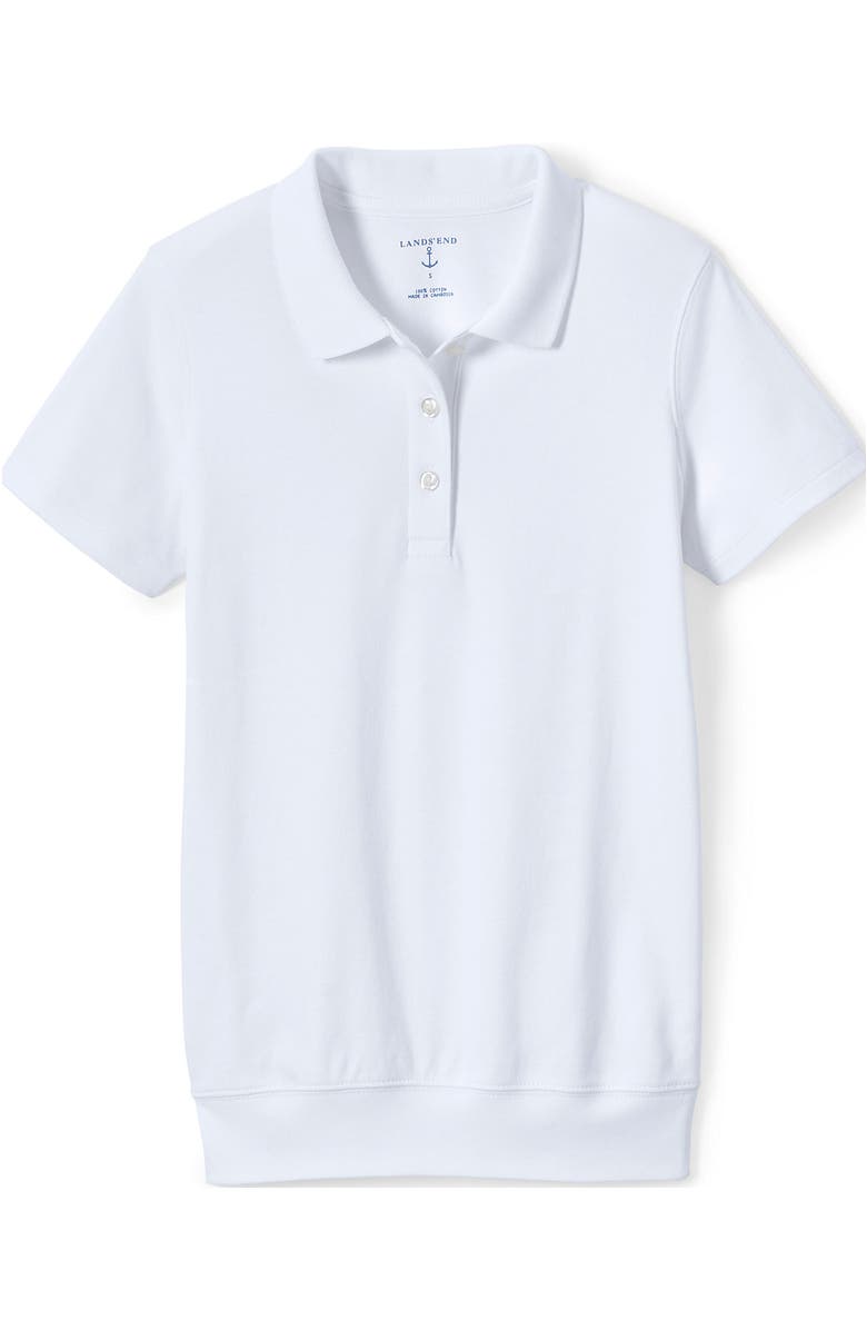 Lands' End School Uniform Big Kids Short Sleeve Banded Bottom Polo Shirt, Alternate, color, White
