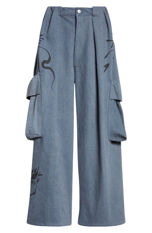 Collina Strada Pleated Crushed Velvet Cargo Pants In Charcoal Daisy