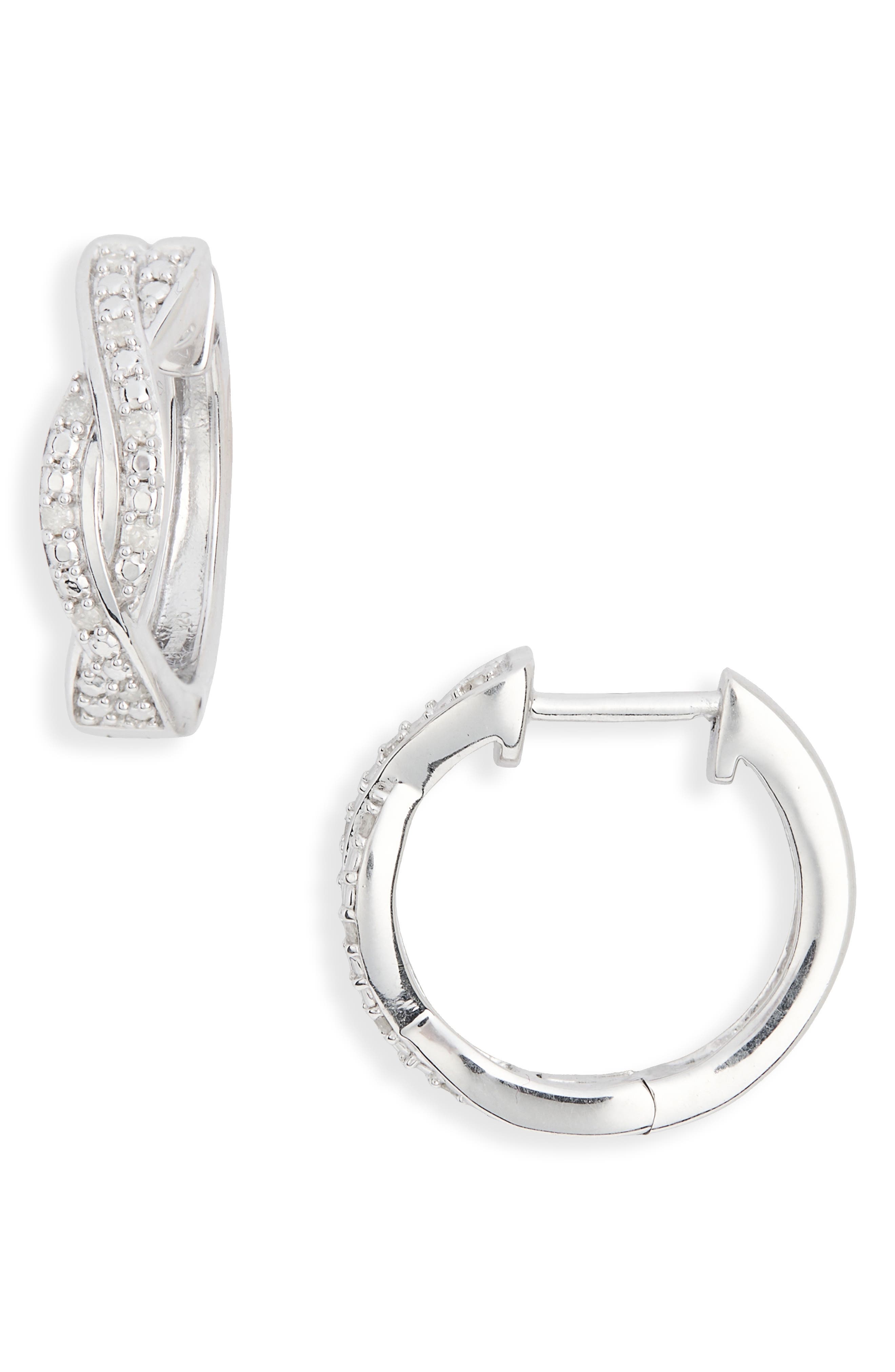 EFFY Sterling Silver Pavé Diamond Huggie Hoop Earrings