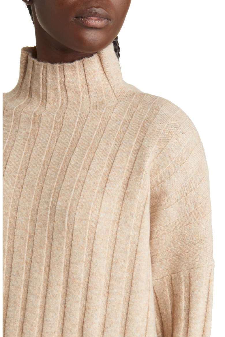 Boxy Ribbed Funnel Neck Long Sleeve Dress, Alternate, color, NEUTRAL