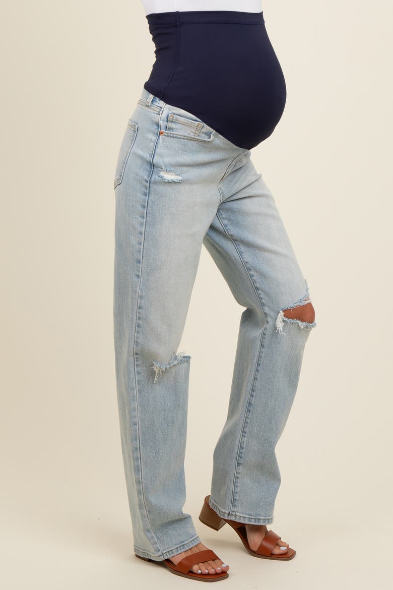 Open Knee Relaxed Straight Leg Maternity Jeans, Alternate, color, Light Blue
