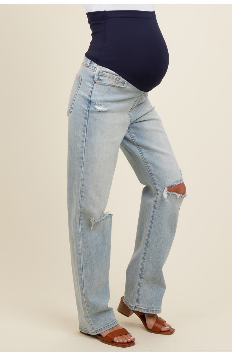 PinkBlush Open Knee Relaxed Straight Leg Maternity Jeans, Alternate, color, Light Blue