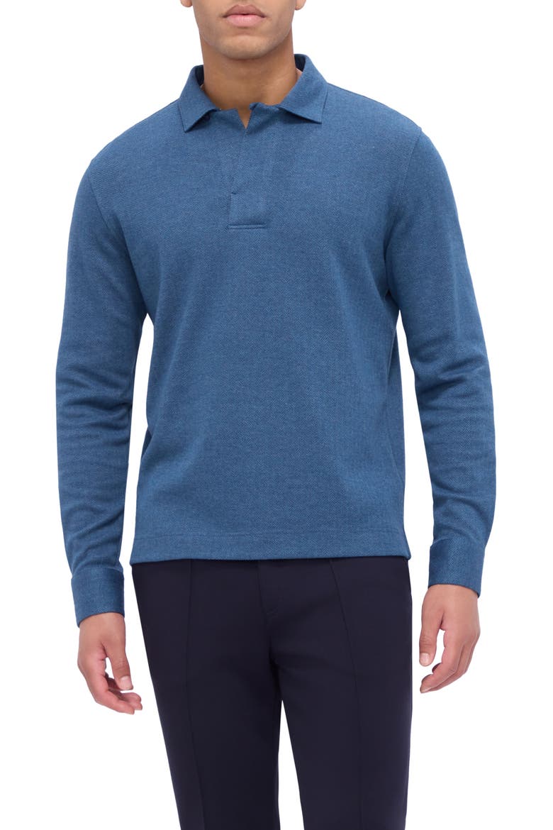 Long Sleeve Cotton Blend Polo, Main, color, TEAL