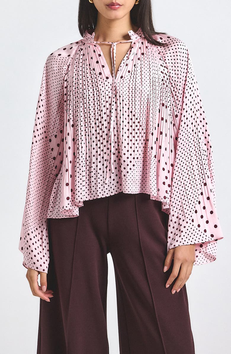 Derek Lam 10 Crosby Clara Mixed Dot Satin Top, Main, color, Pink Quartz/ Bordeaux
