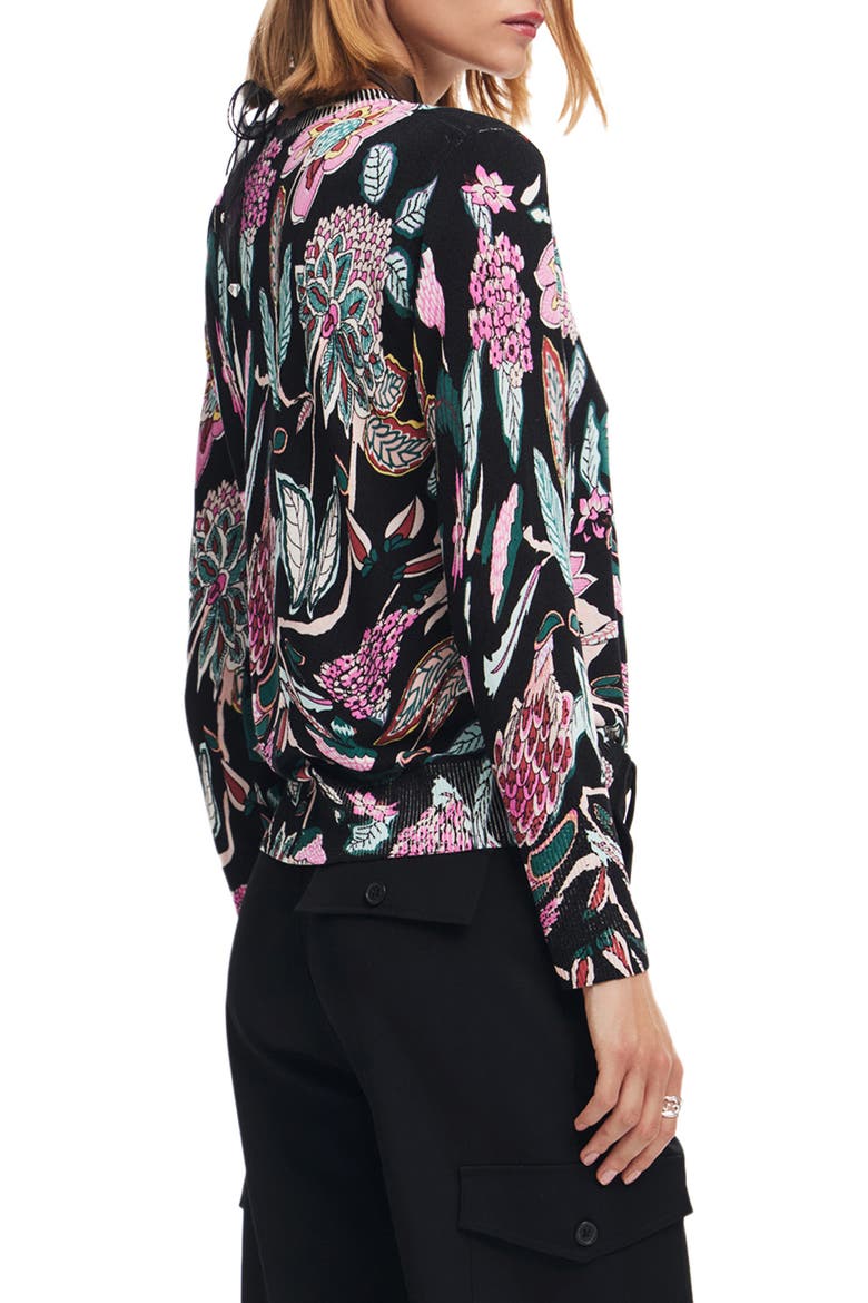 Manchester Floral Print Crewneck Sweater, Alternate, color, BLACK