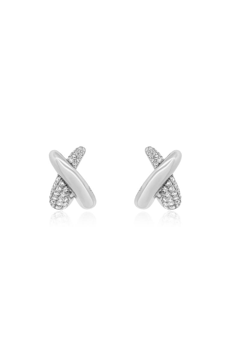 Crossover CZ C-Hoop Earrings, Alternate, color, Sterling Silver