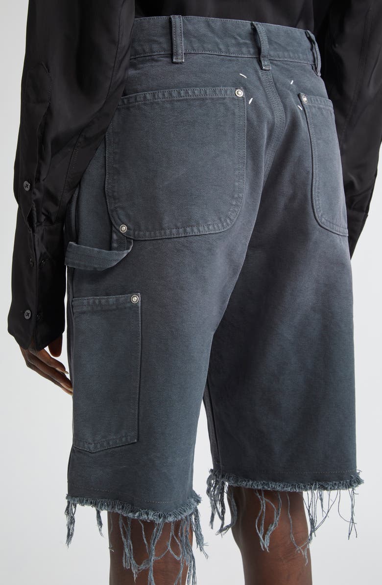 Maison Margiela Studded Denim Cutoff Carpenter Shorts, Alternate, color, Grey