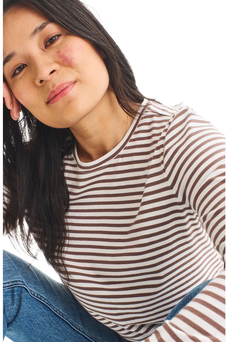 Women's Fit Long Sleeve Everyday Stripe Tee, Alternate, color, Ivory Acorn Stripe