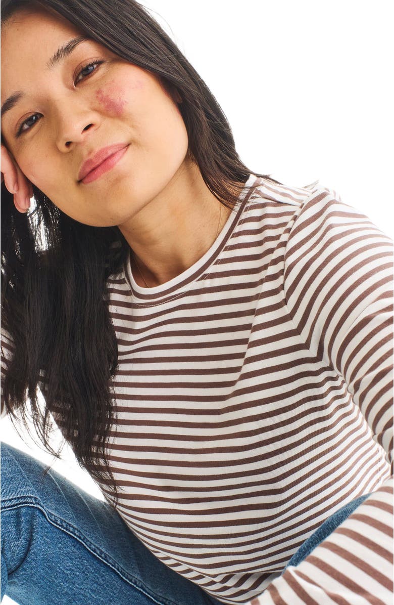 Primary Adult Long Sleeve Everyday Stripe Tee, Alternate, color, Ivory Acorn Stripe