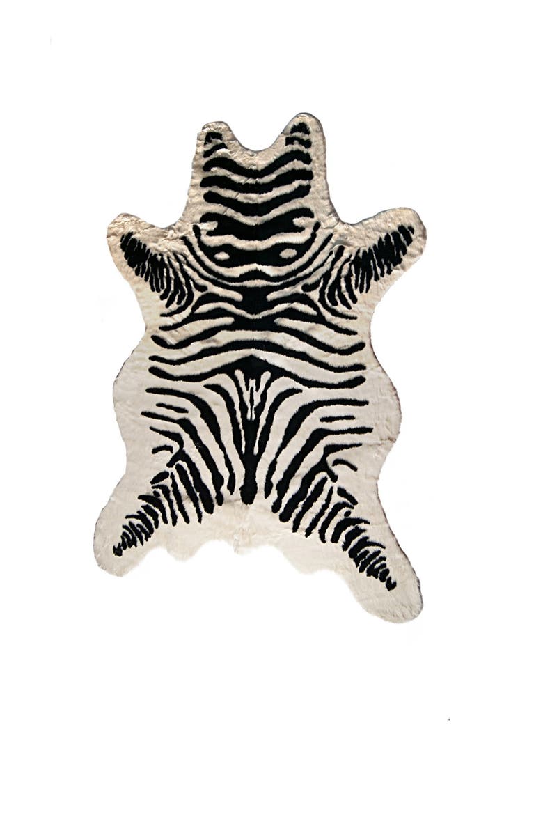 LUXE Faux Fur Hide Area Rug/Throw - Zebra Black/White, Main, color,