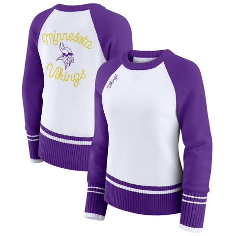 Women's WEAR by Erin Andrews White/Purple Minnesota Vikings Colorblock Raglan Sweater